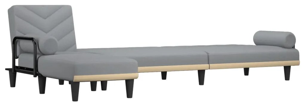 Sofá-cama em forma de L 260x140x70 cm tecido cinzento-claro