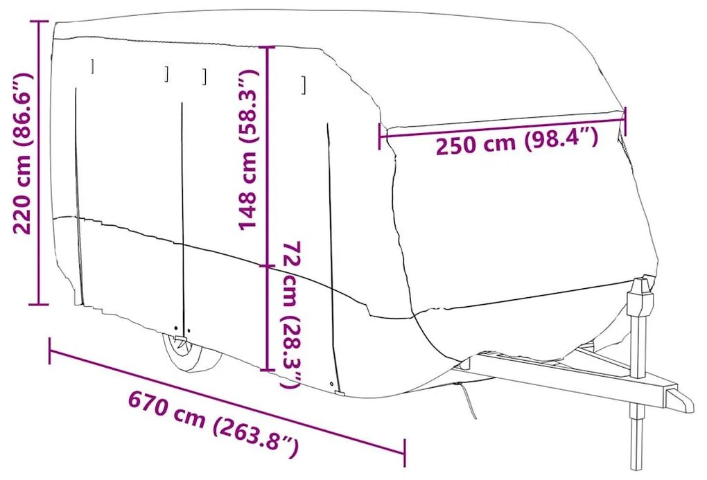 Cobertura caravana 670x250x220 cm tecido não tecido cinzento