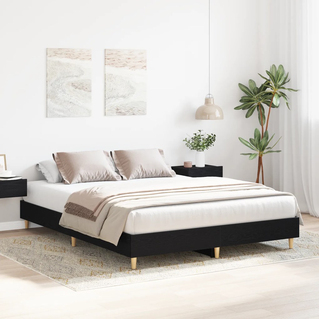 Estrutura de Cama Carvalho Preto 140x200 cm Madeira de Engenharia