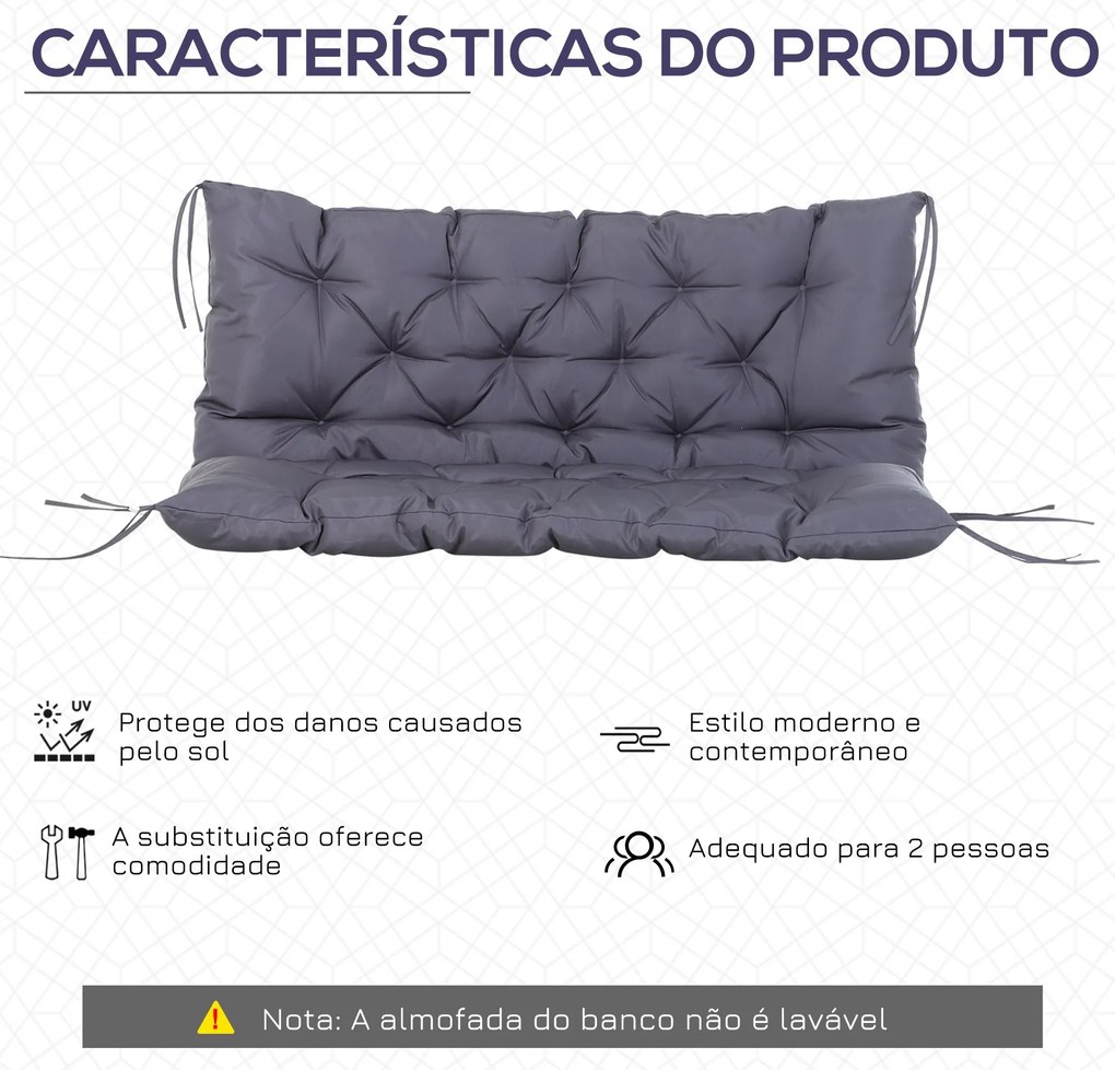 Almofada para Banco com Encosto 120x110x12cm Almofada de Banco de 2 Lu