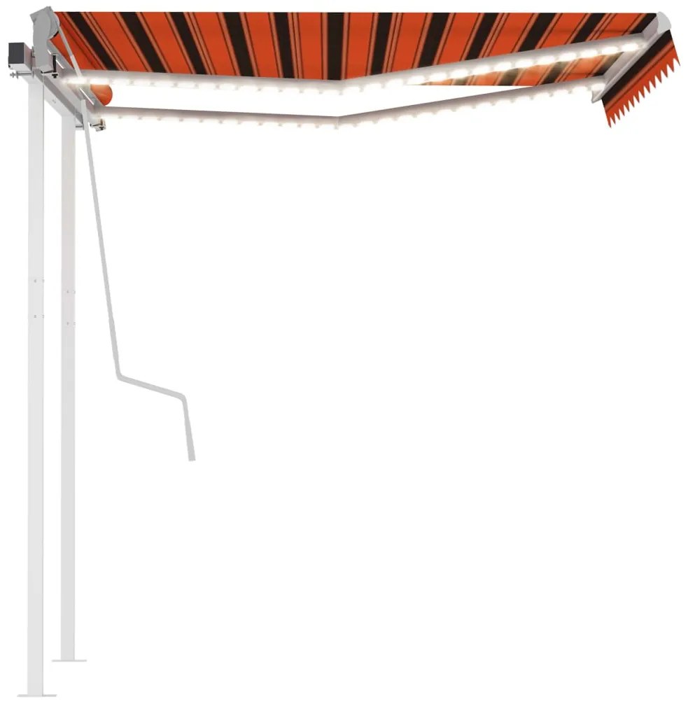Toldo retrátil manual com LED 3,5x2,5 m laranja e castanho