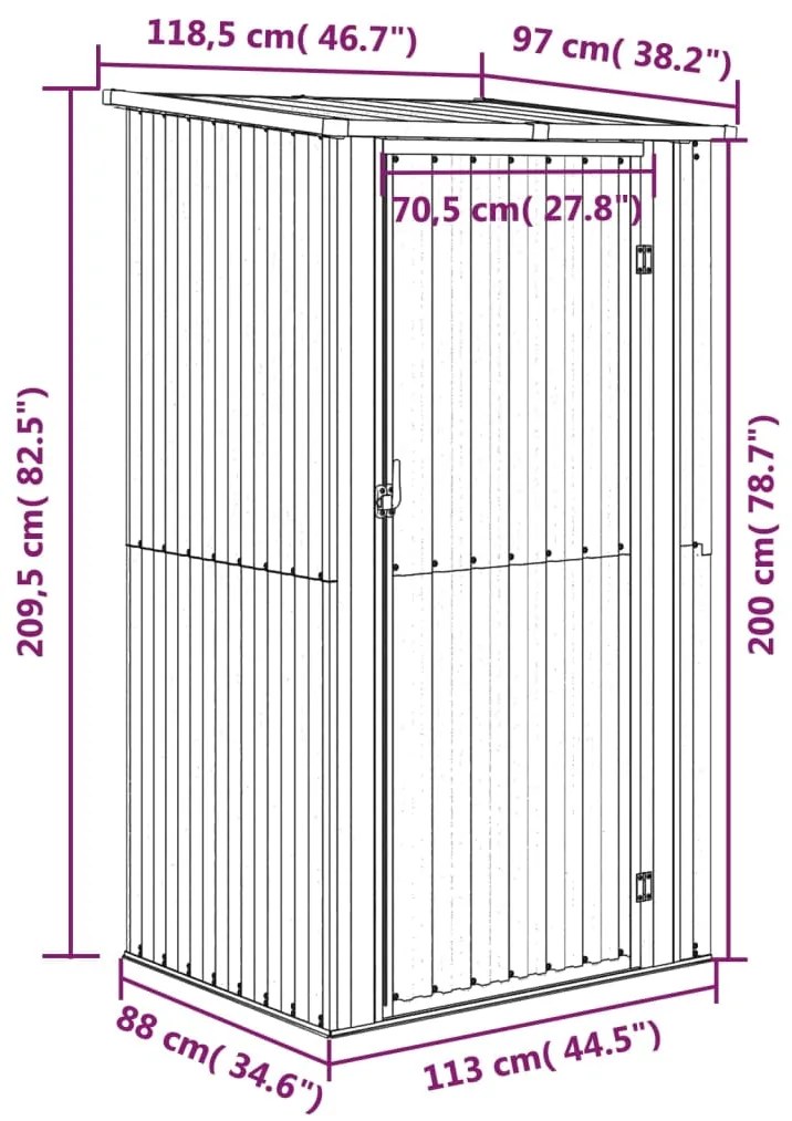 Abrigo de jardim 118,5x97x209,5 cm aço galvanizado cinzento