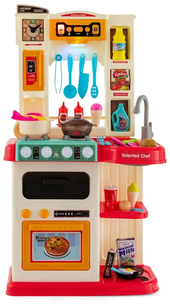 Cozinha para crianças a partir dos 3 anos com 65 acessórios , luzes e sons realistas para crianças 45 x 26 x 79 cm Rosa