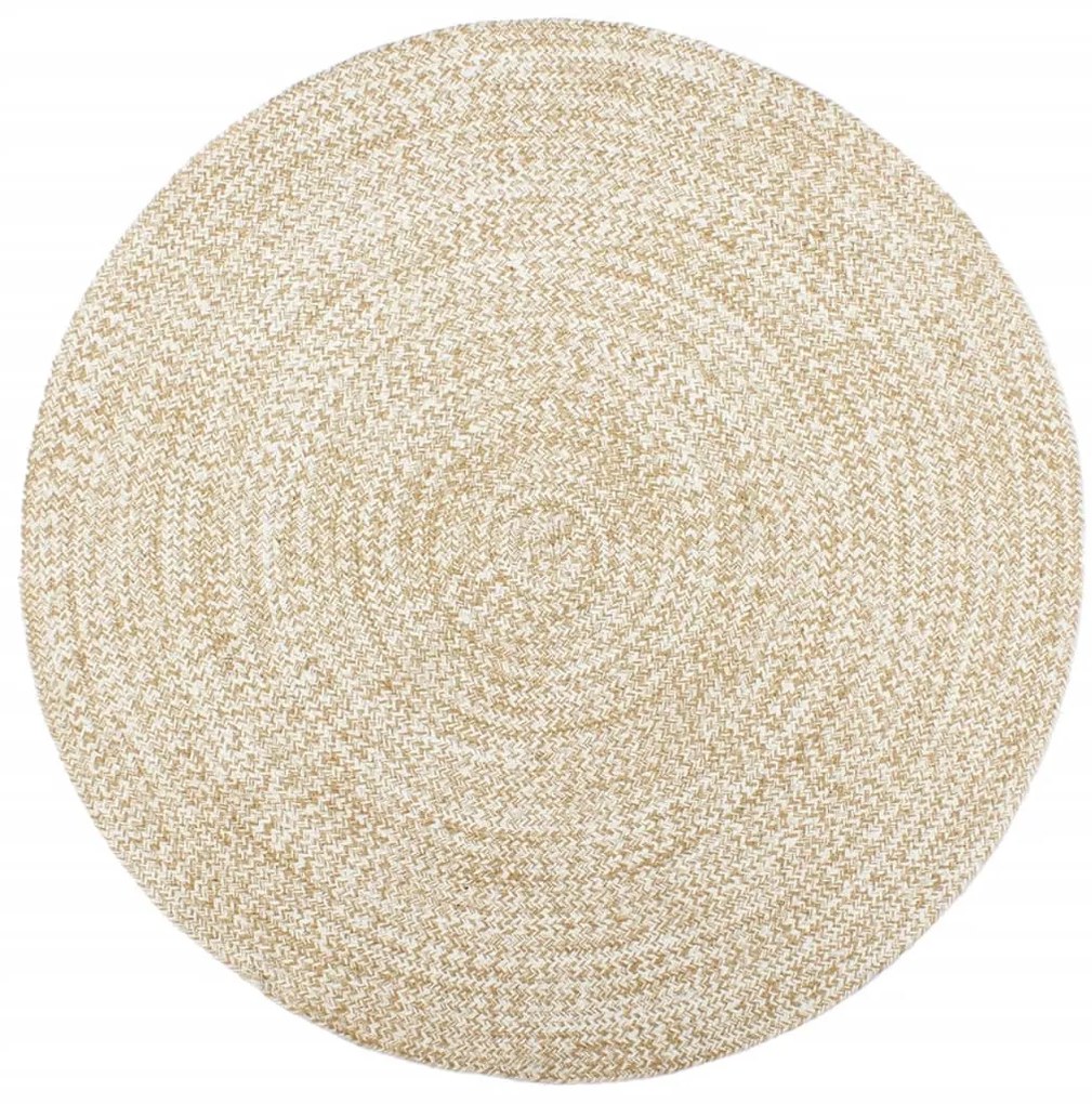 Tapete artesanal em juta 240 cm branco e castanho