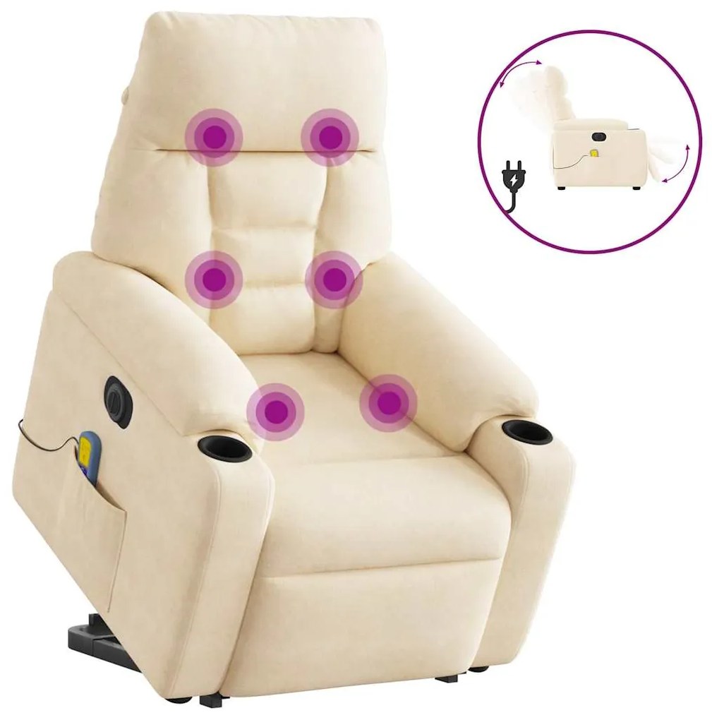 vidaXL Poltrona massagens elétrica elevatória tecido microfibra bege