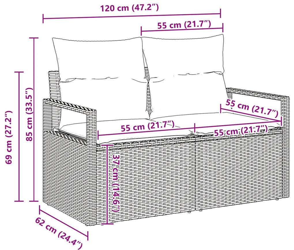 Conjunto de Sofás de Jardim vidaXL com 5 Peças e Almofadas Cinza Ratta