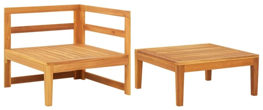 2 pcs conj. lounge de jardim c/ almofadões branco nata acácia