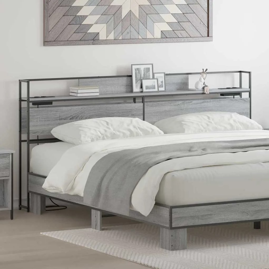 vidaXL Cabeceira de armazenamento com cabeceira Sonoma cinzento 200 cm