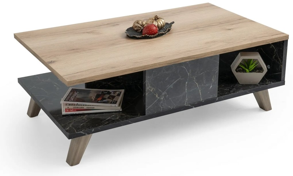 Mesa de Centro Sumer – Carvalho e Mármore – 90x35,6x54 cm