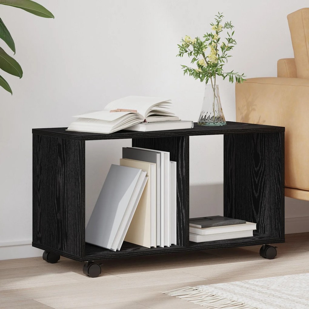 Mesa de Apoio vidaXL com Rodas Preto Carvalho 72x33x42,5 cm Madeira En