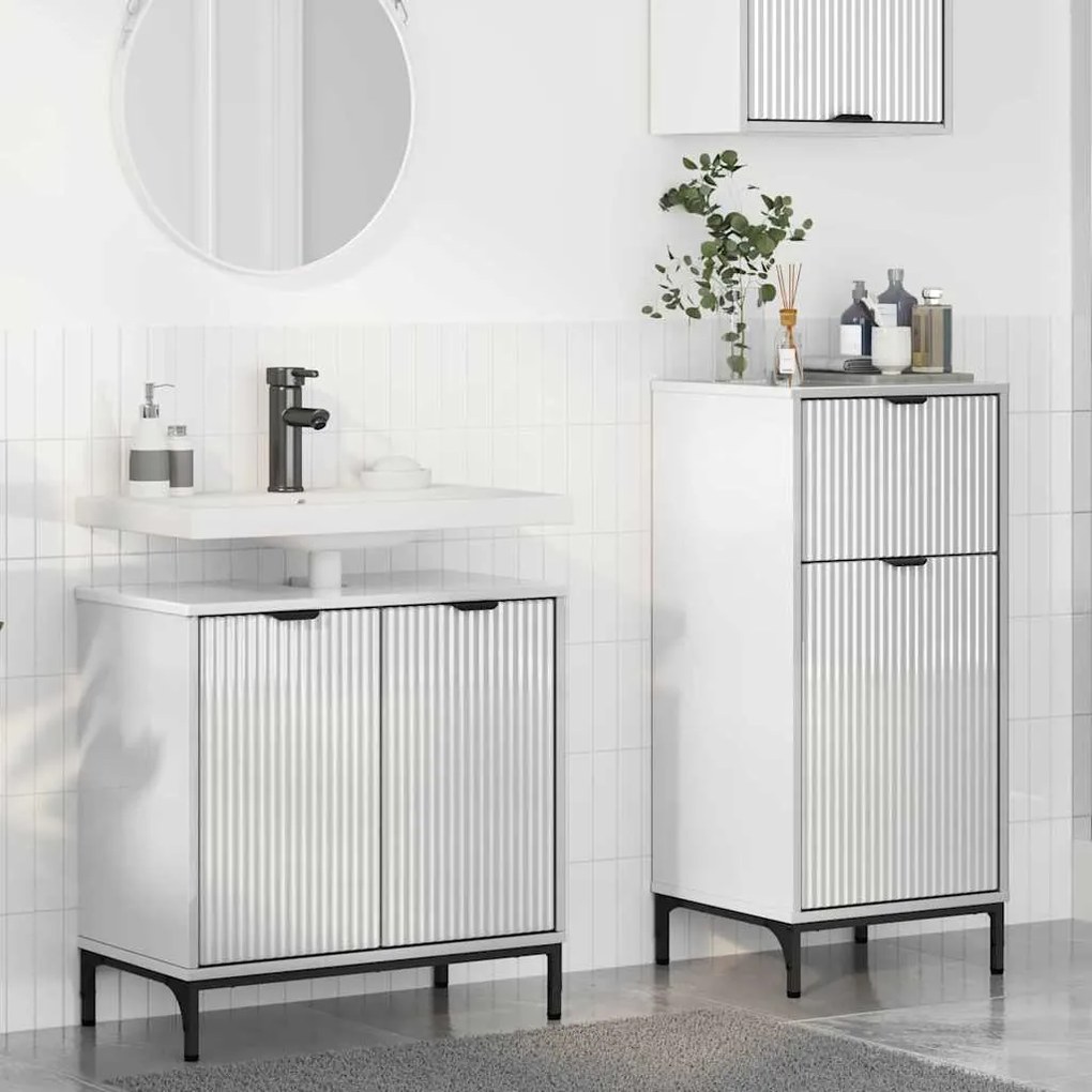 vidaXL Conjunto de Móveis para Banheiro Xadrez 2 pcs Branco brilhante