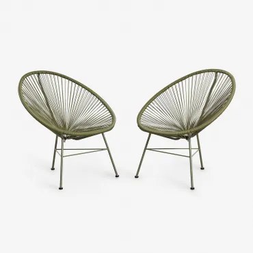 Pack De 2 Poltronas Em Aço E Vime Sintético New Acapulco Verde Azeitona Intenso - Sklum
