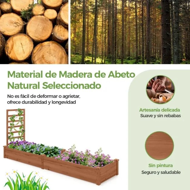 Floreira com e 1 treliça lateral de madeira para jardim 235 x 63 x 102 cm ideal para vegetais, ervas e flores, cor café