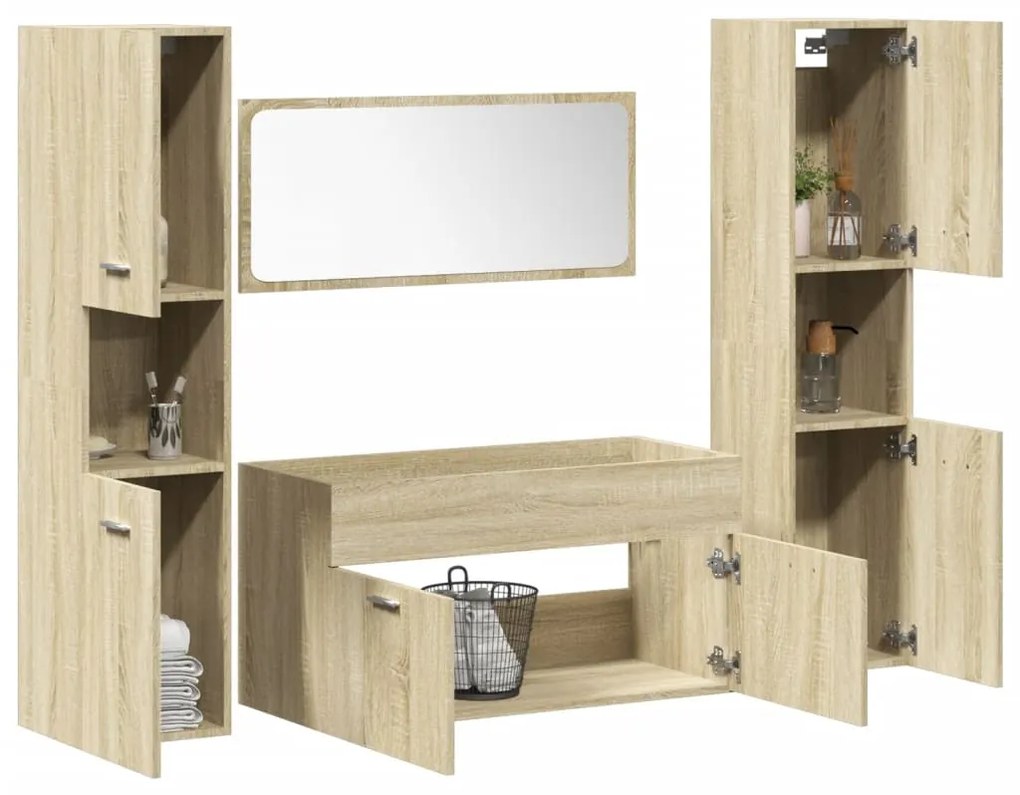 vidaXL 4 pcs conj. móveis casa banho derivados madeira carvalho sonoma
