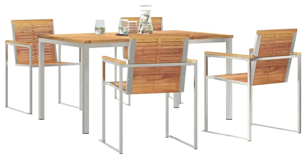 Conjunto de Jardim com 5 peças, mesa de madeira de teca e estrutura de