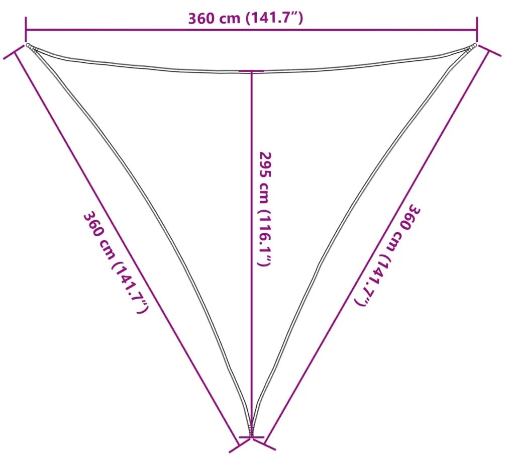 Guarda-sol HDPE triangular 3,6x3,6x3,6 m bege