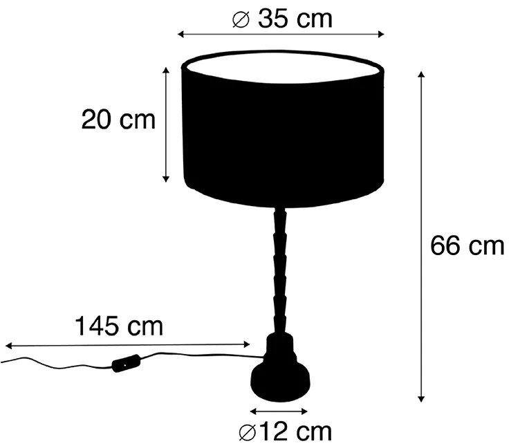 Candeeiro de mesa Art Déco bronze com abajur de veludo com borboleta 35 cm - Pisos