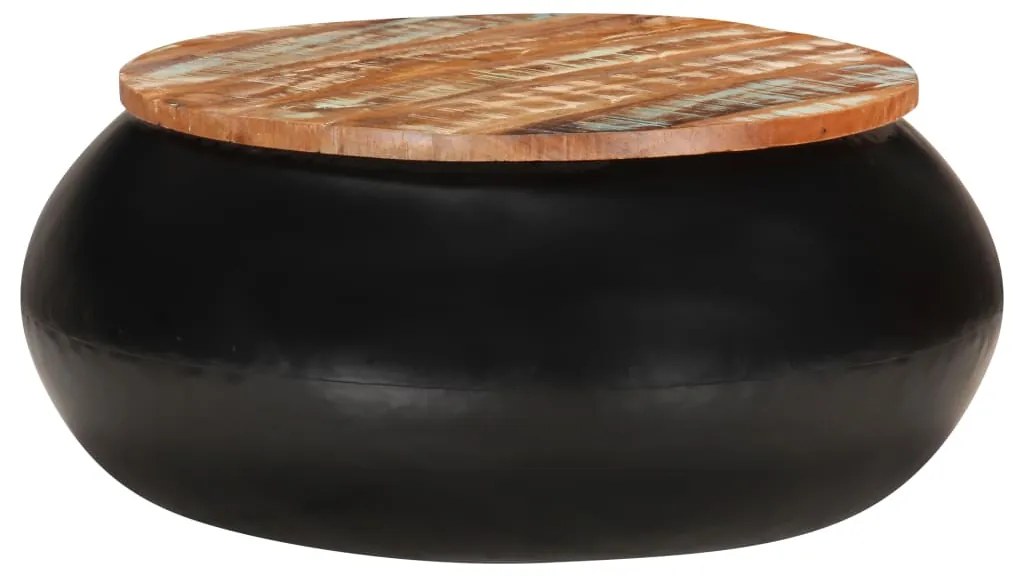 Mesa de centro 68x68x30 cm madeira recuperada maciça preto