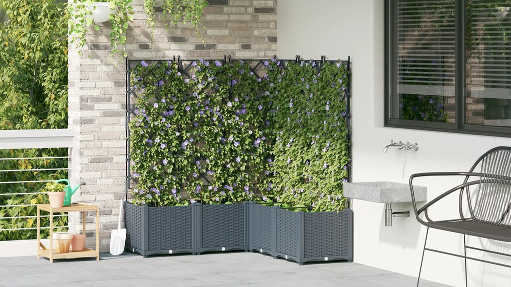 Jardineira com Treliça 5 pcs Cinzento-claro 120x120x143 cm