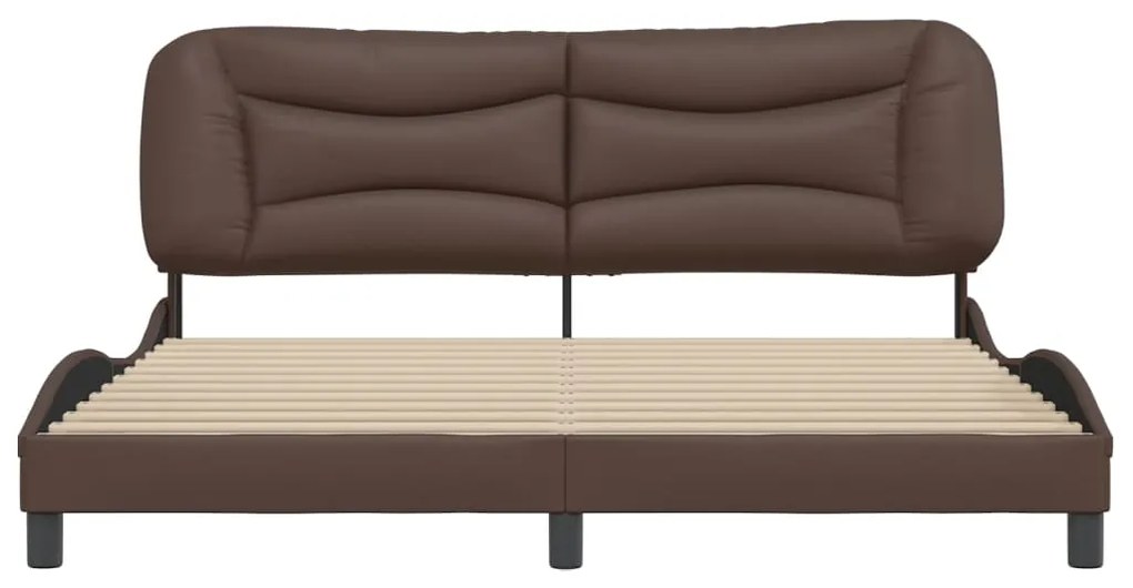Estrutura cama c/ cabeceira 180x200cm couro artificial castanho