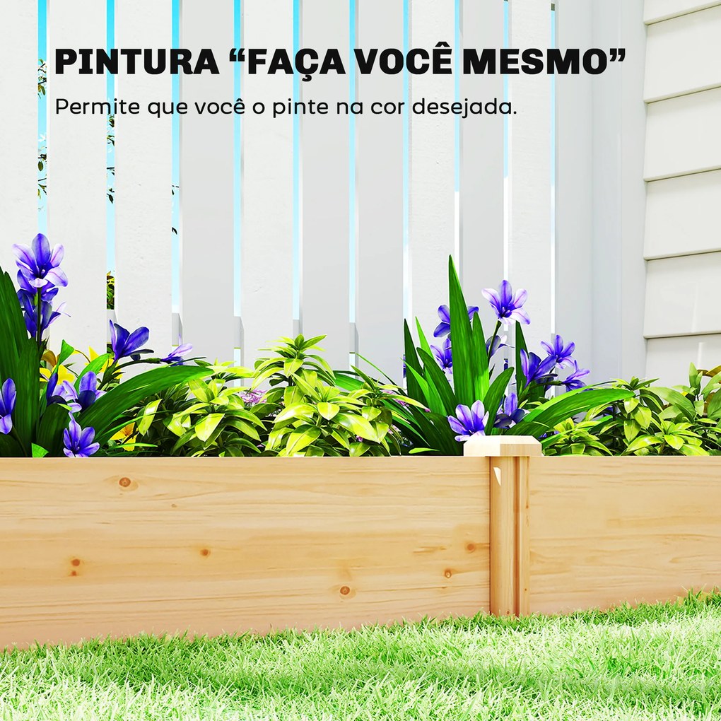 Floreira Elevada em Madeira Horta Urbana para Cultivar Plantas com Divisor e Base Aberta 235x121x26 cm Madeira