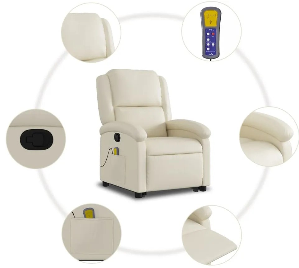Poltrona reclinável de massagens couro artificial cor creme