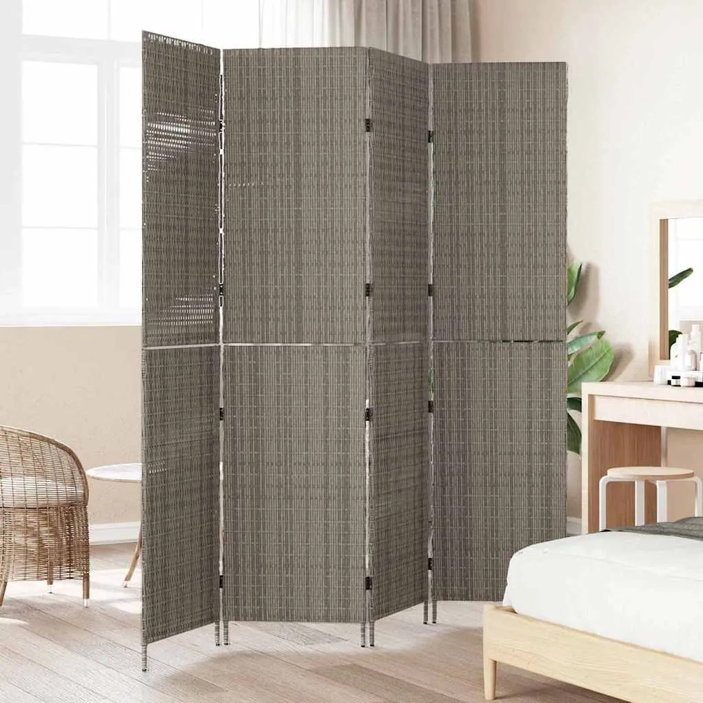 Divisória de Sala vidaXL 4 Painéis Dobrável Cinza 195x180 cm Poliratan