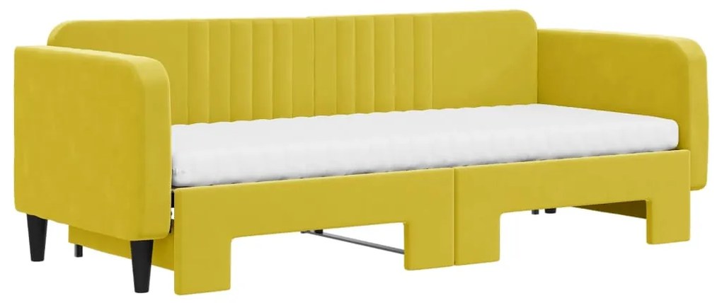 Sofá-cama com gavetão e colchões 80x200 cm veludo amarelo
