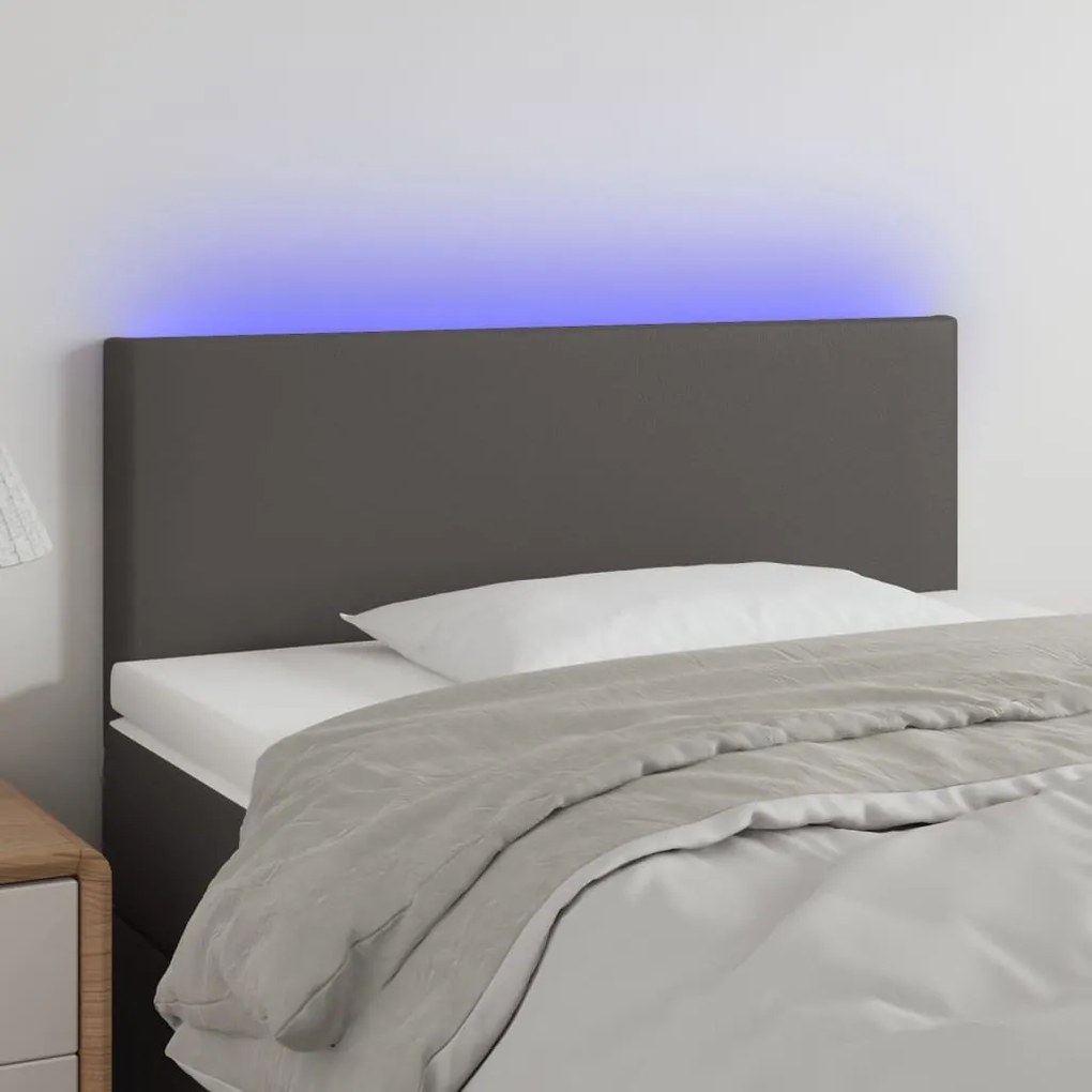 3121414 vidaXL Cabeceira de cama c/ LED 90x5x78/88cm couro artificial cinzento