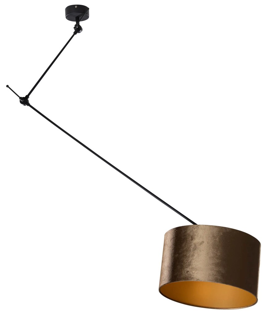 Candeeiro Suspenso Preto com Abajur de Veludo Bronze 35cm - Blitz