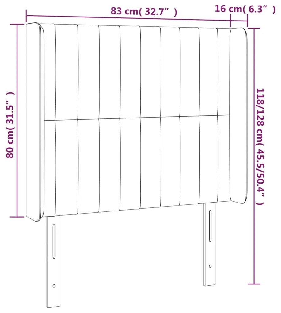 Cabeceira cama c/ abas veludo 83x16x118/128 cm cinzento-escuro