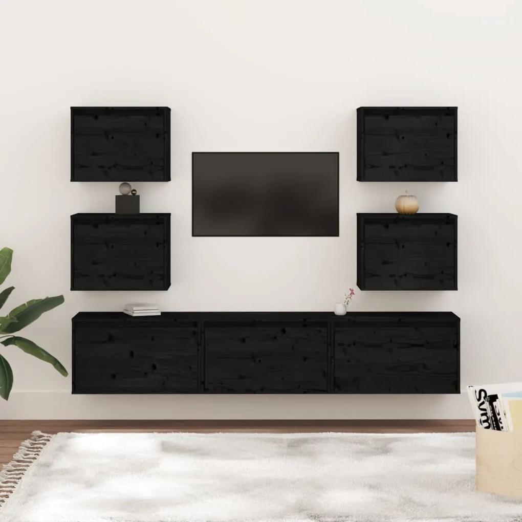 3100228 vidaXL Móveis de TV 7 pcs madeira de pinho maciça preto