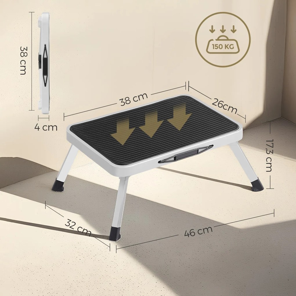Escadote versátil de um degrau dobrável 32 x 44 x 17,5 cm Branco