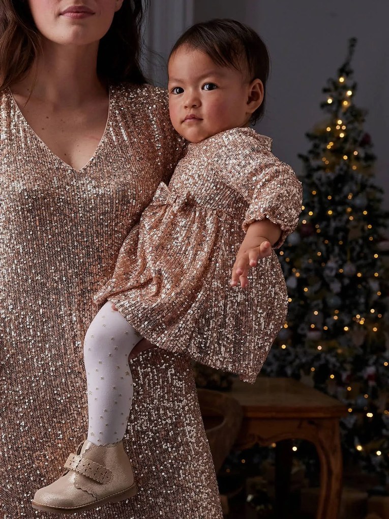Vestido de cerimónia com lantejoulas, para bebé dourado