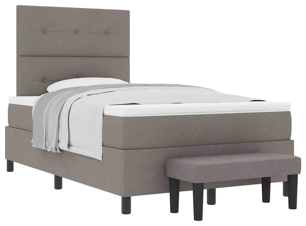 Cama Box Spring com Colchão e Banco Taupe 120x190 cm Tecido