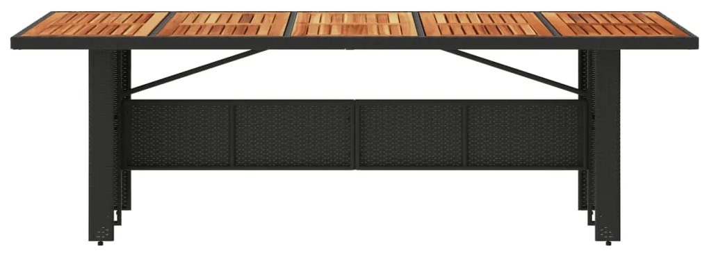 Mesa de jardim com tampo de madeira de acácia vime PE preto