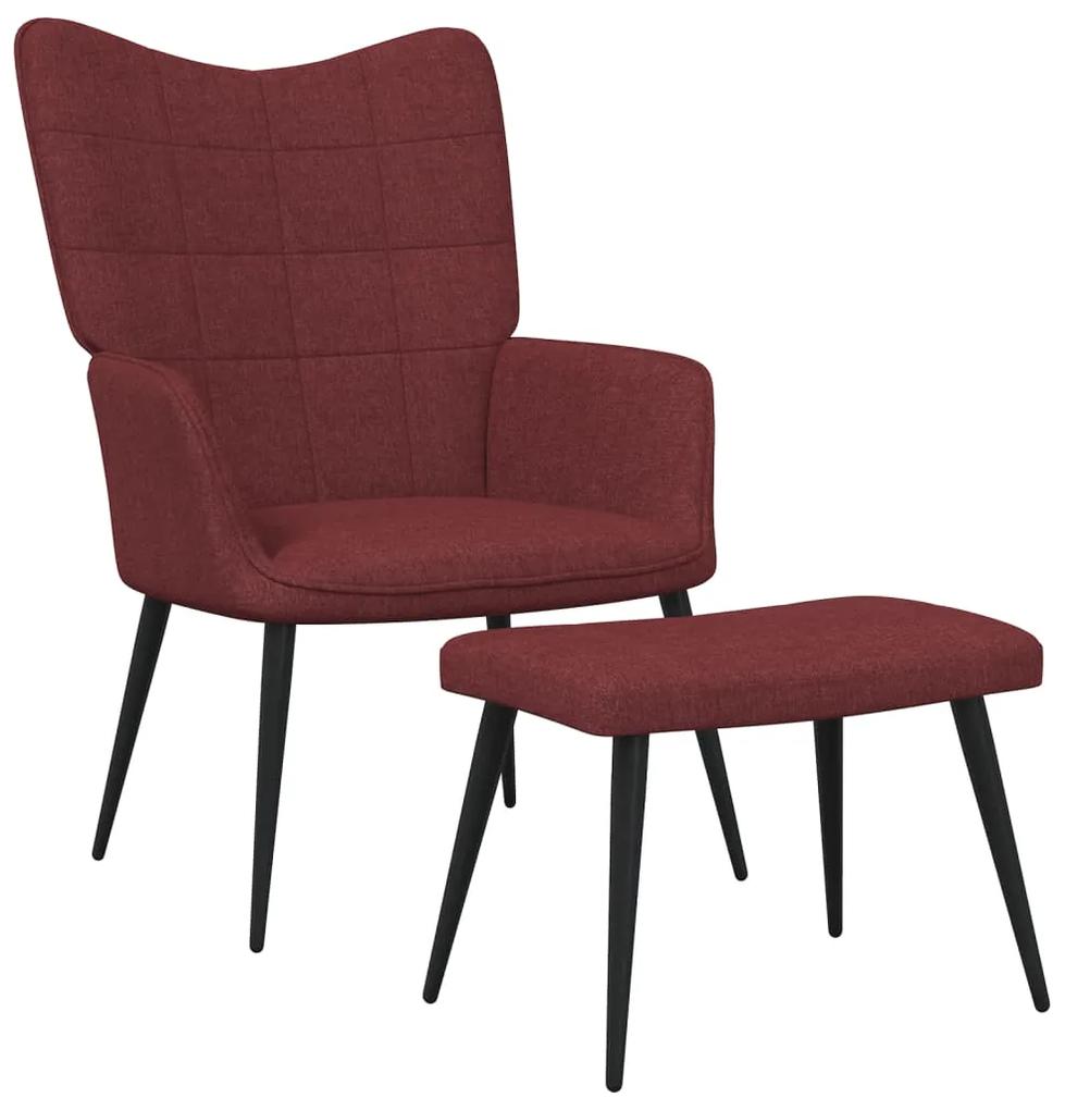 327960 vidaXL Cadeira de descanso com banco tecido vermelho tinto