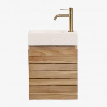 Conjunto De Móvel De Casa De Banho Suspenso Em Madeira De Teca Com Lavatório Integrado Em Cimento Napier Madeira De Teca & Sem - Sklum
