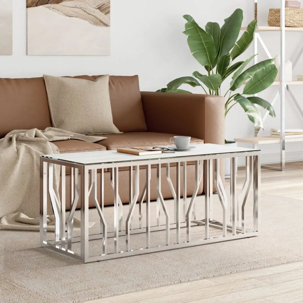 vidaXL Mesa de centro 110x45x45 cm aço inoxidável e vidro prateado