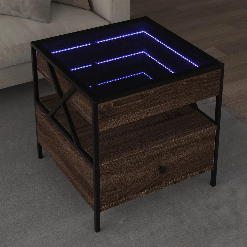 vidaXL Mesa de centro luzes LED Infinity 50x50x51 cm carvalho castanho