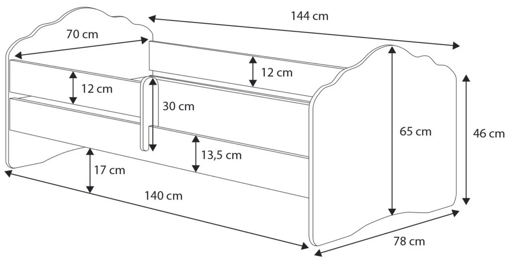 Cama infantil FALA unicórnio e princesa 140x70 com grade branca - colchão e estrado incluído