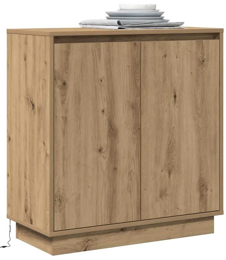 Buffet vidaXL com LED Carvalho Artesanal 71x34,5x75 cm Madeira Reconst