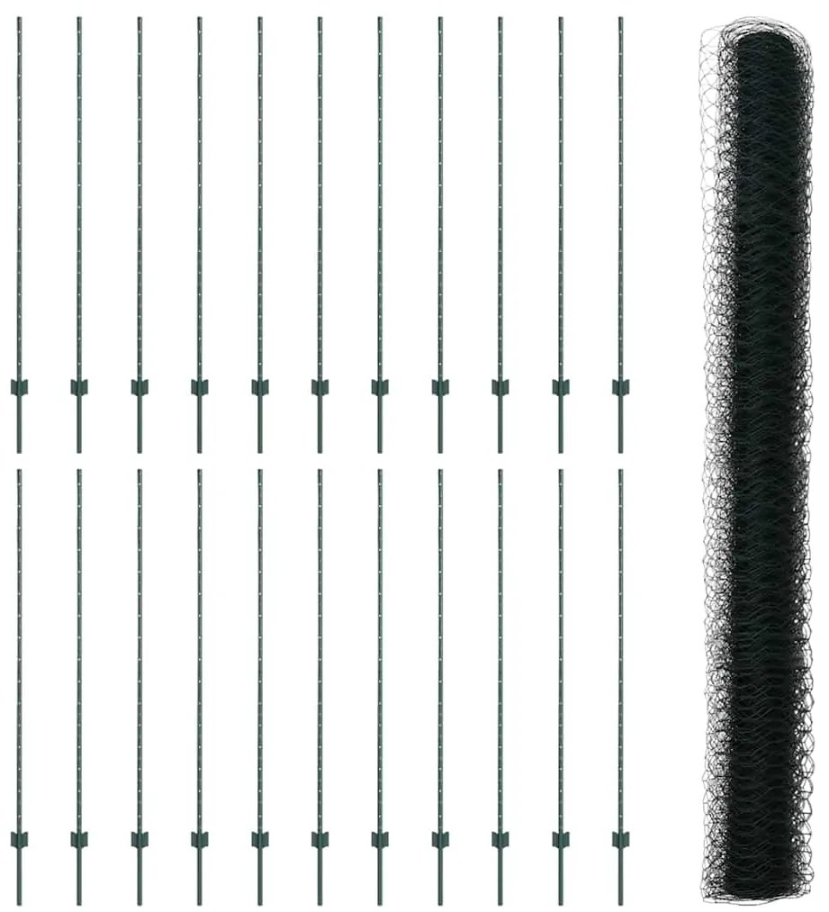 Postes de Cerca vidaXL 11 pcs U-Channel Verde 160 cm Aço
