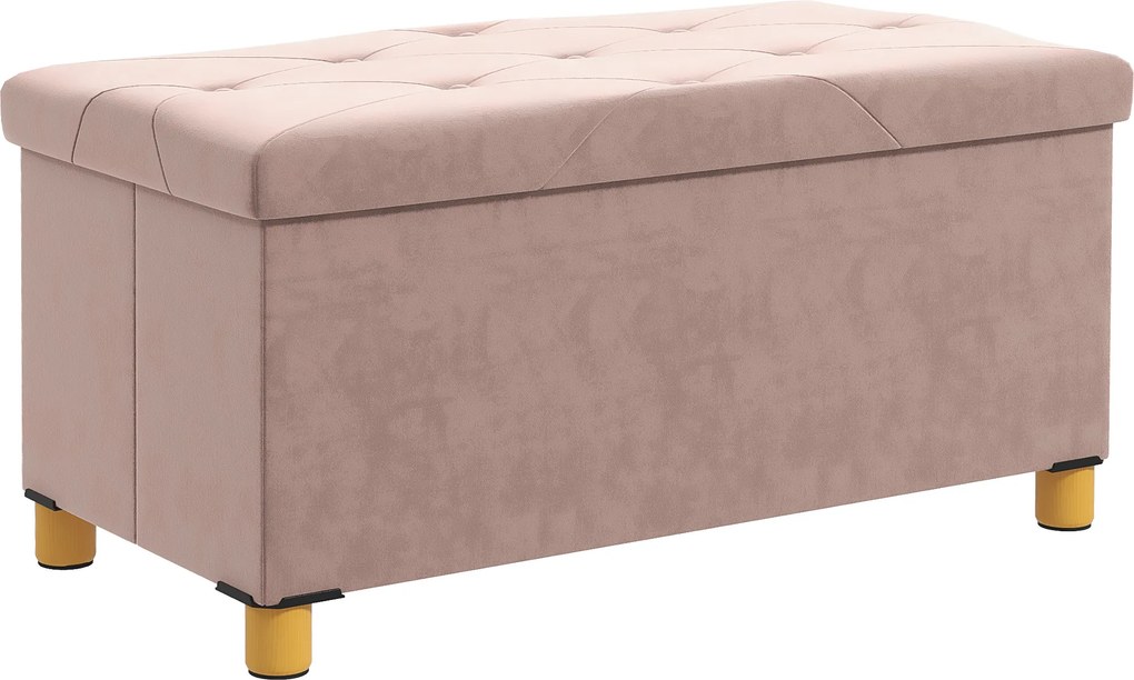 HOMCOM Banco de Armazenamento Dobrável Capacidade de 67 L  Estofado em Veludo Carga 120 kg 76x38x38 cm Rosa Claro | Aosom Portugal