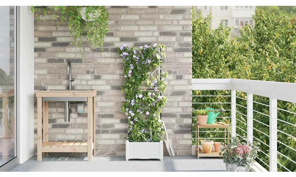 Jardineiras de Jardim 1 pc Branco 40 x 40 x 126 cm Plástico