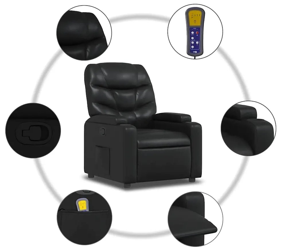 Poltrona de massagens reclinável couro artificial preto