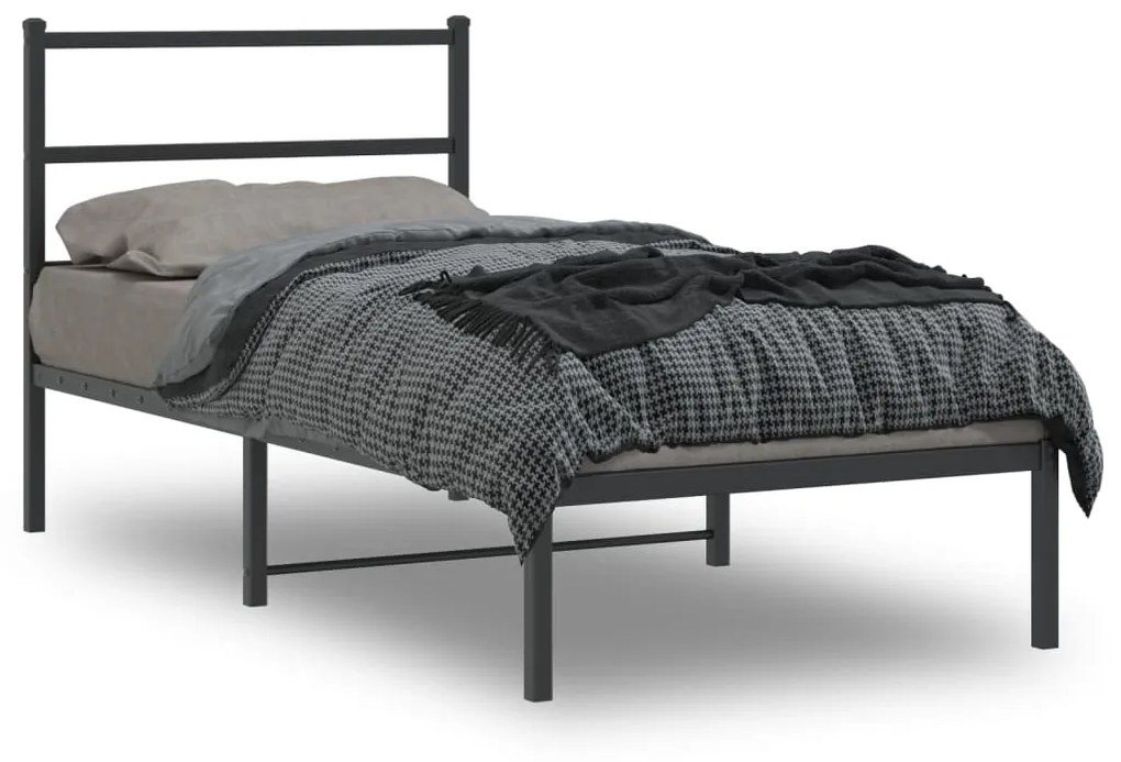 Estrutura de cama com cabeceira 90x190 cm metal preto