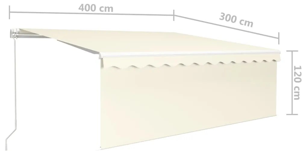 Toldo retrátil manual com estore e luzes LED 4x3 m cor creme