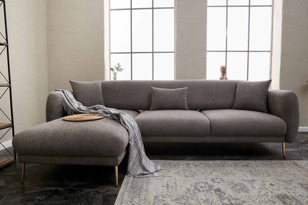 Sofá-Cama de Canto Simena – Cinzento – 266 x 133 cm