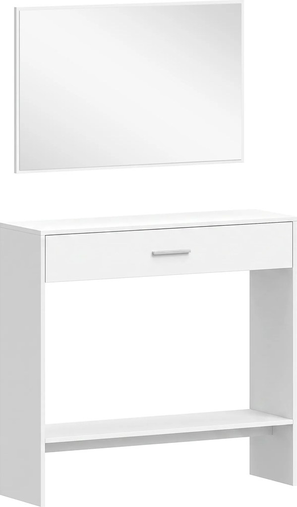 Consola de Entrada com Espelho, Gaveta e Prateleira para Hall, 91,5x27,9x85,5 cm, Branco